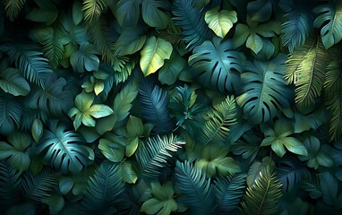 Poster - Lush green leaves form a dense, textured backdrop, creating a serene, nature-inspired atmosphere.