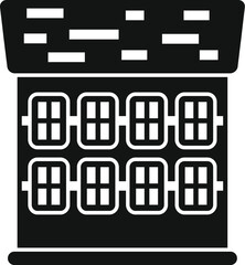 Sticker - Black silhouette of a building with solar panels installed on the facade, illustrating the concept of renewable energy