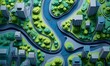 © AhmadTriwahyuutomo - A vibrant, aerial view of a stylized cityscape featuring green parks, blue rivers, and modern buildings, highlighting urban design and nature.