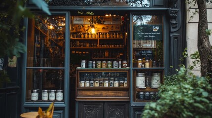 Wall Mural - Storefront with Display of Jars and Bottles in a City