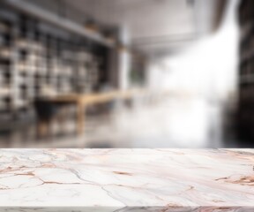 Poster - Wooden table top in modern library