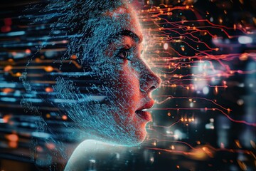portrait of person with binary code