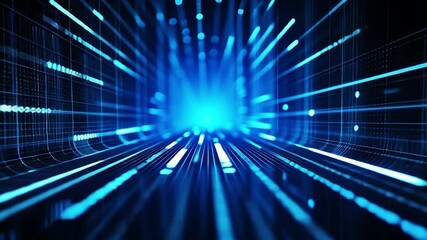 Binary code matrix background, perspective view with depth of field, tech style green illuminated numbers, technology futuristic blue backgrounds