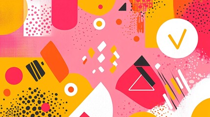 Wall Mural - Abstract geometric pattern with pink, yellow, and orange colors.