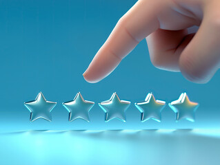 A hand is pointing at five stars, each one slightly larger than the other