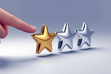 A hand is pointing to a gold star on top of two silver stars