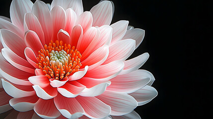 Wall Mural - Close-up of a pink and white flower on black background, with light reflection in center