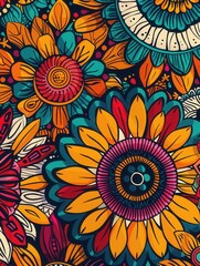 Poster - Brightly colored floral mandalas create a stunning visual display with intricate details, perfect for art and design inspiration. Generative AI