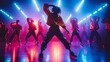 © budi - A Group of Dancers Performing Under Colorful Neon Lights