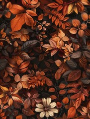 Poster - Vibrant autumn leaves and delicate flowers blend in warm hues, showcasing the season's beauty and inviting a sense of tranquility. Generative AI