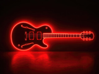 Sticker - Red Neon Guitar on Table