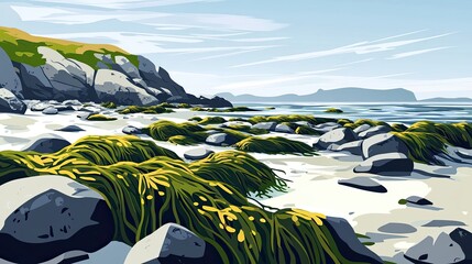 Wall Mural - Seaweed and Rocks on a Coastal Beach