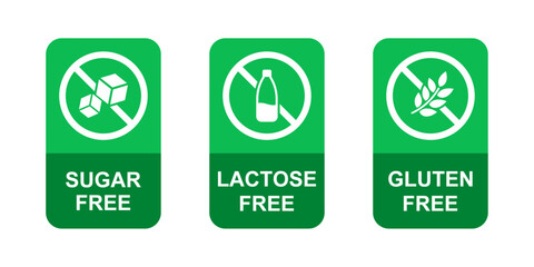 Lactose free, Sugar free, Gluten free, labels for food emblems designs