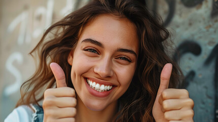 smiling woman showing thumbs up 3