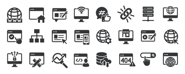 Sticker - website glyph solid icons collection. containing programming, web design, web development, coding. m
