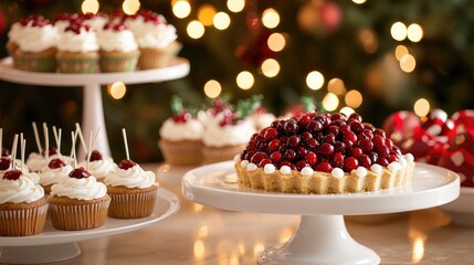 Festive Holiday Desserts with Cupcakes and Tart