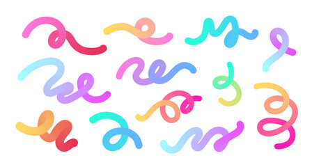 set of gradient flowing lines and loops in vibrant colors. editable ribbons, geometric smooth shapes