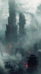 Wall Mural - futuristic cityscape: a dark and gloomy metropolis