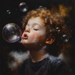 © PondLord - Child Blowing Iridescent Soap Bubbles in Air