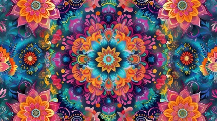 Poster - Colorful floral mandalas intertwine in a stunning display, showcasing intricate patterns that inspire creativity and tranquility. Generative AI