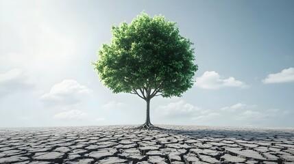 Wall Mural - Lone Tree in Field of Dry Cracked Earth