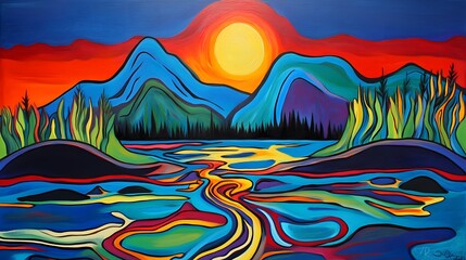 Wall Mural - majestic mountain range in vibrant hues