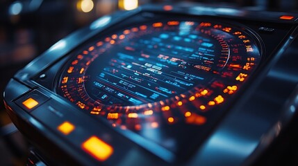 Futuristic control panel displaying intricate data and interfaces.
