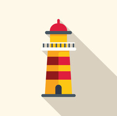 Canvas Print - Tall red and yellow striped lighthouse is casting a long shadow on a sunny day