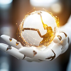 Wall Mural - robotic hand holding a glowing globe