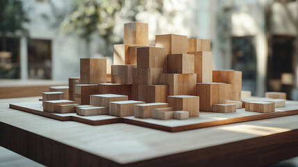 wooden model symbolizing property ownership and real estate investment. Clean, modern design emphasizes simplicity, stability, and growth in housing markets and financial planning