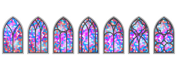 Wall Mural - gothic church window set. cathedral arch frames with stained glass. medieval catholic architecture o