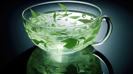 floating tea cup and leaves