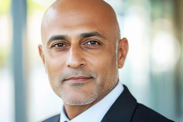 Poster - a successful indian Business Man middle aged bald with lighter eyebrows