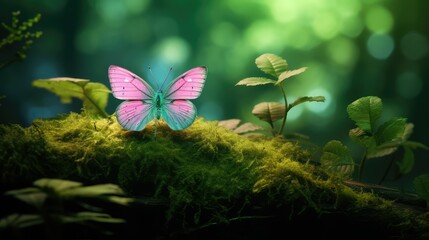 Poster - butterfly green and pink background