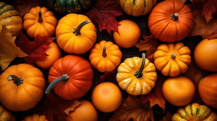 Wall Mural - harvest pumpkin and leaf background