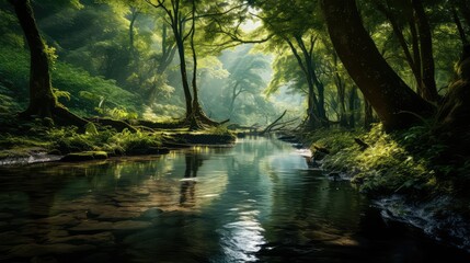 Wall Mural - sunlight trees water