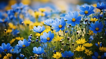 Wall Mural - blooms blue and gold flowers