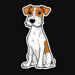 Sticker - Wire Fox Terrier Dog Sitting With Perked Ears Cartoon Illustration