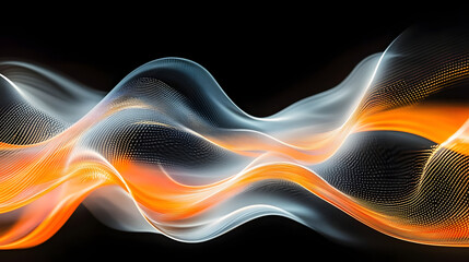 Wall Mural - Black background with white, orange, and yellow lines and swirls forming a wavy wave