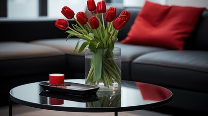 Poster - arrangement flowers on coffee table