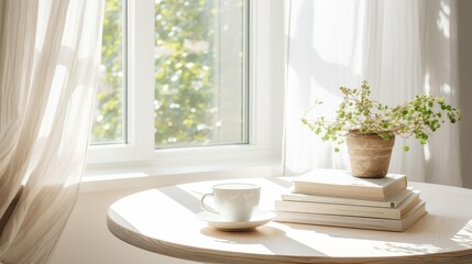 Wall Mural - books white wooden table