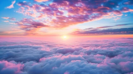 Wall Mural - the vibrant sunset casts warm hues across the sky while golden sunlight pierces through soft, billow