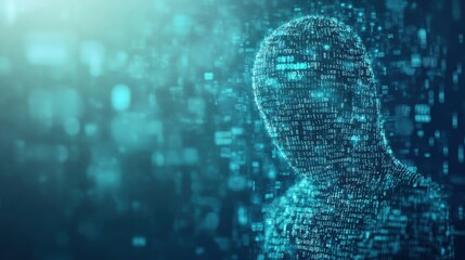 A hooded figure emerges as a representation of cybersecurity challenges, engulfed in a sea of binary data in a digital environment