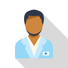 Poster - Doctor avatar wearing lab coat with badge icon in flat style with long shadow