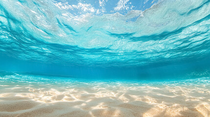 Tropical Blue Ocean with White Sand Underwater in Hawaii: A captivating image of the blue ocean with white sandy seabed, taken in Hawaii, highlighting tropical beauty.