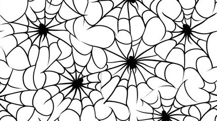 A repeating design of black and white spiderwebs, perfect for trendy patterns.