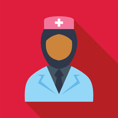 Wall Mural - Muslim female doctor or nurse wearing a hijab and scrubs in this flat icon design