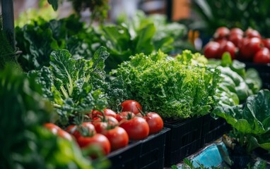 Wall Mural - a detailed view of vegetables growing in an aquaponic system, highlighting the innovative farming me
