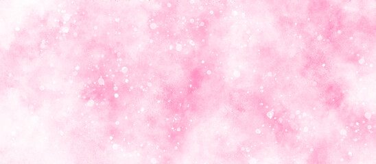 Wall Mural - beautiful pink watercolor background with various bokeh surrounding randomly, soft pink texture with smoke and clouds, blurry and empty smooth pink abstract background with bubbles.