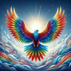 Wall Mural - multi-colored eagle in the sky